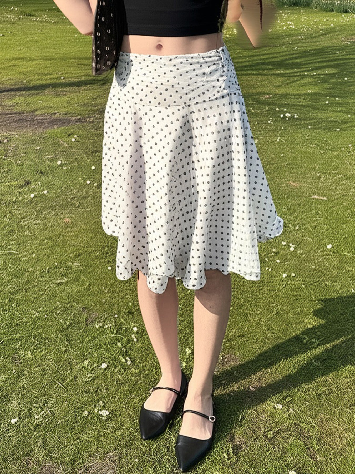 Damen Fließender Rock mit Polka-Dots und elastischem Bund Heidi-Mode