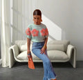 Damen Modischer Strickpullover mit floralen Applikationen R&B