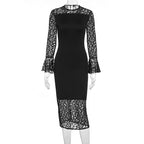 Damen elegantes Spitzenkleid mit weitem Arm und fließendem Saum R&B