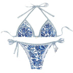Damen Triangel-Bikini mit romantischem Blumenmuster und verstellbaren Trägern