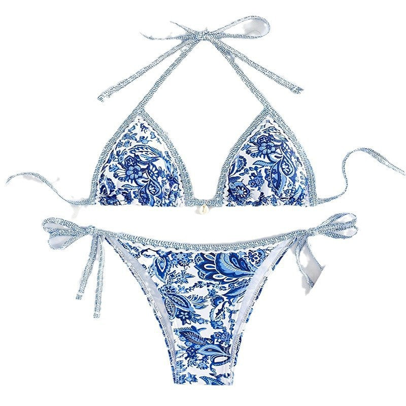 Damen Triangel-Bikini mit romantischem Blumenmuster und verstellbaren Trägern