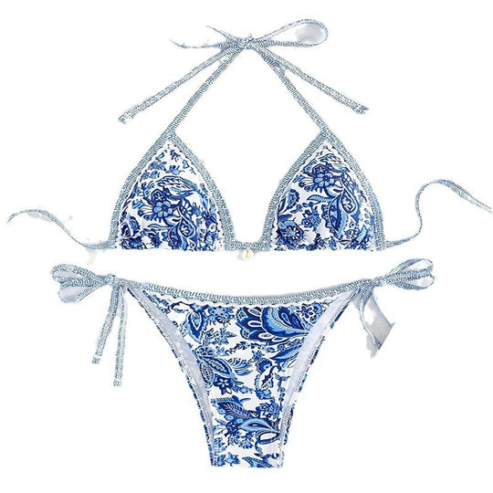 Damen Triangel-Bikini mit romantischem Blumenmuster und verstellbaren Trägern R&B