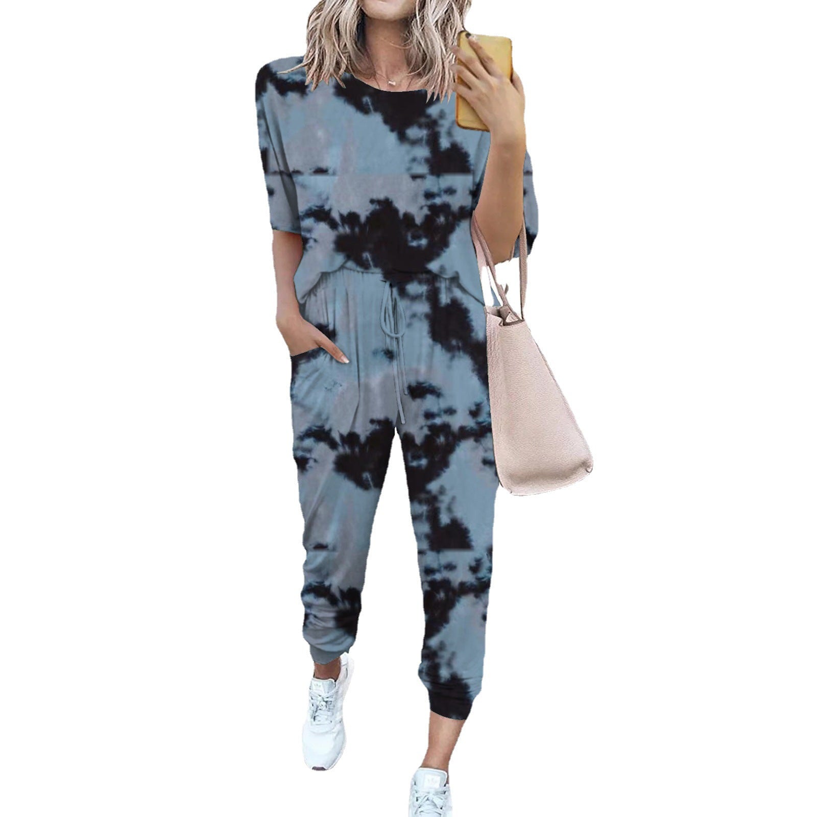 Damen Leichter Freizeit-Jumpsuit mit einem auffälligen Batik-Muster und praktischen Taschen R&B