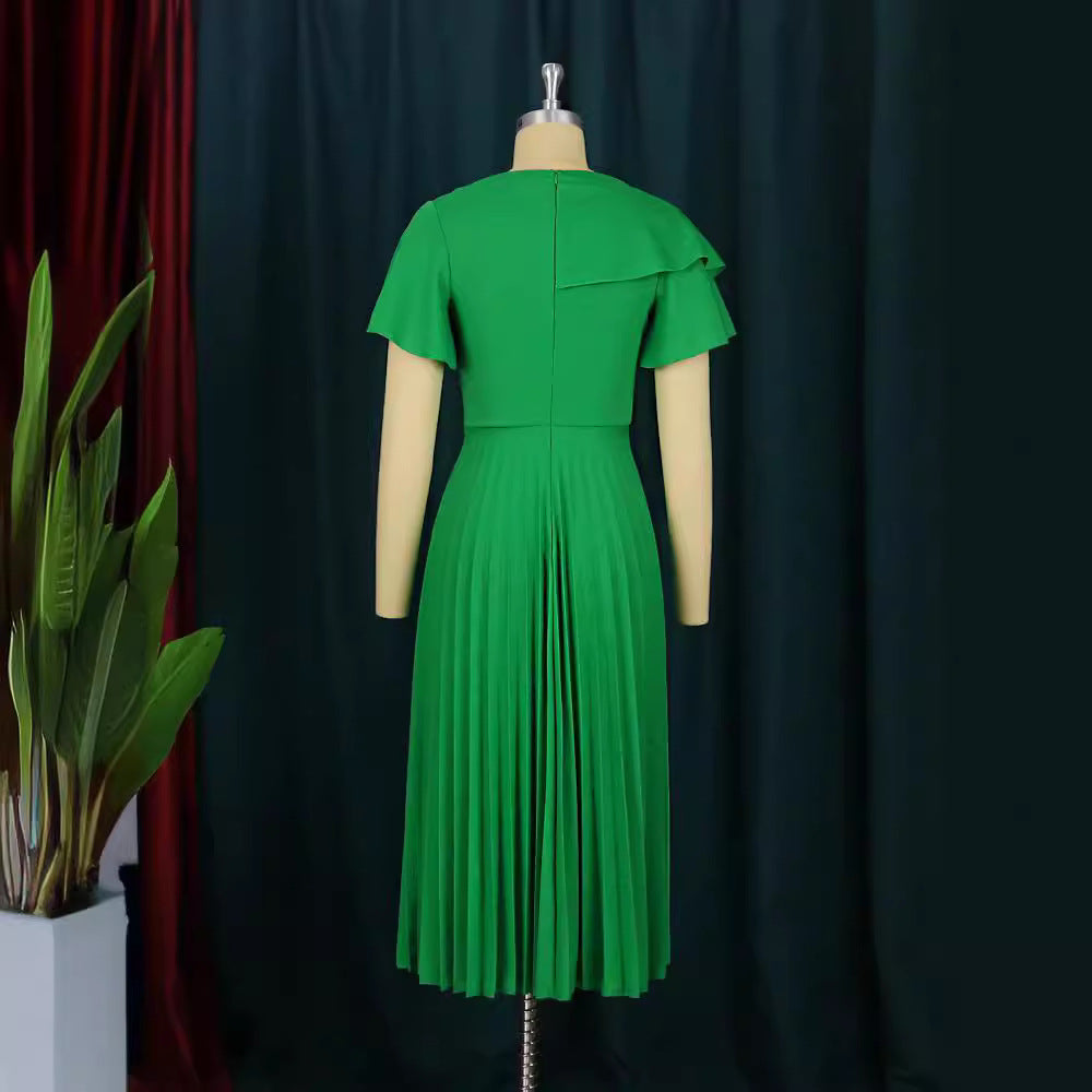 Damen elegantes Plisseekleid mit asymmetrischem Rüschen-Detail R&B