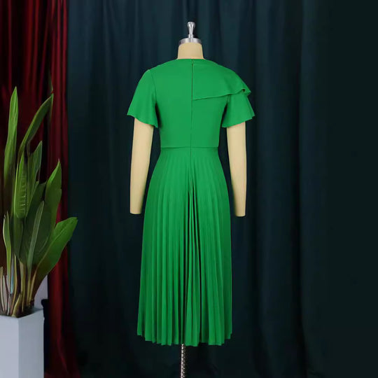 Damen elegantes Plisseekleid mit asymmetrischem Rüschen-Detail R&B