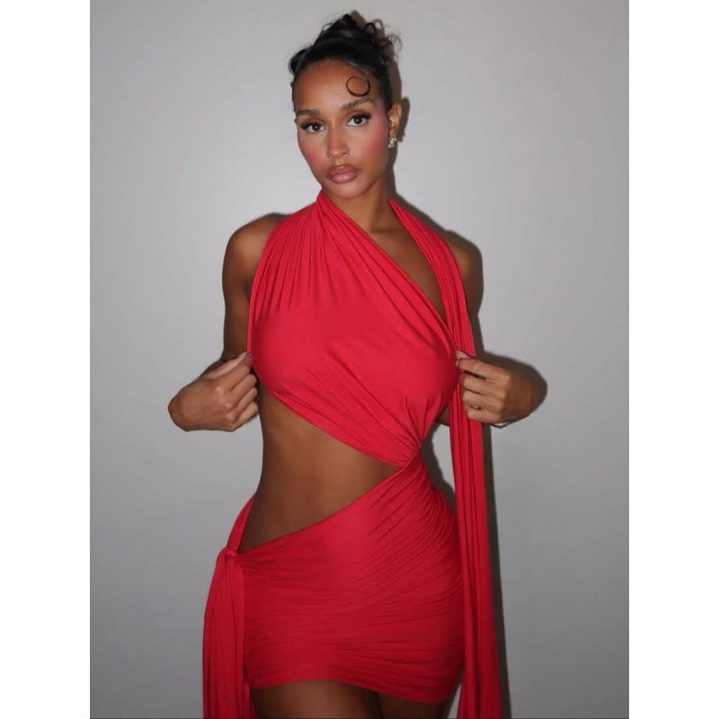 Damen stylisches Mini-Kleid mit asymmetrischem Schnitt R&B