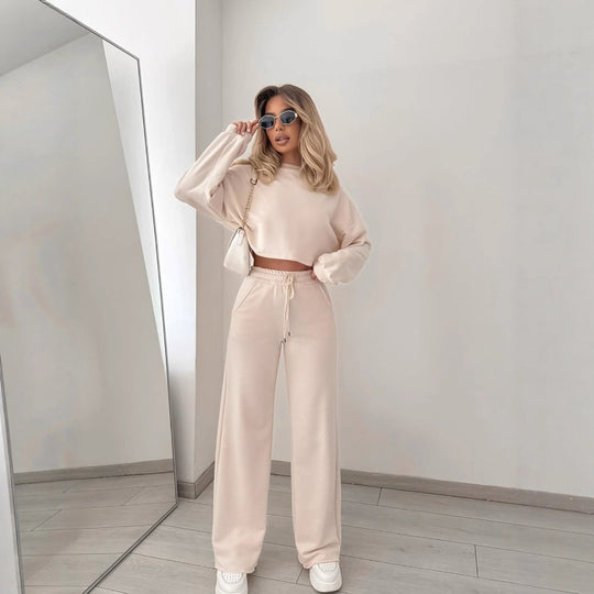 Damen lässiges Crop-Oberteil mit hoher Taille und weitem Hosenanzug R&B