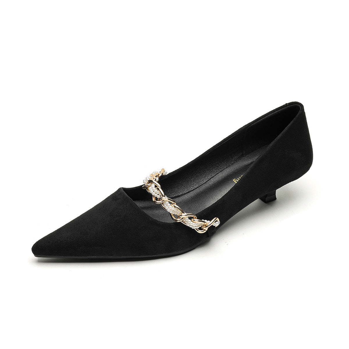 Damen elegante spitze Ballerinas mit modischer Kettenapplikation