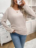 Damen Langärmliger Ripp-Pullover mit V-Ausschnitt und lässigem Schnitt R&B