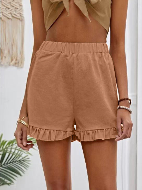 Damen Shorts mit voluminösem Rüschensaum und elastischem Bund R&B