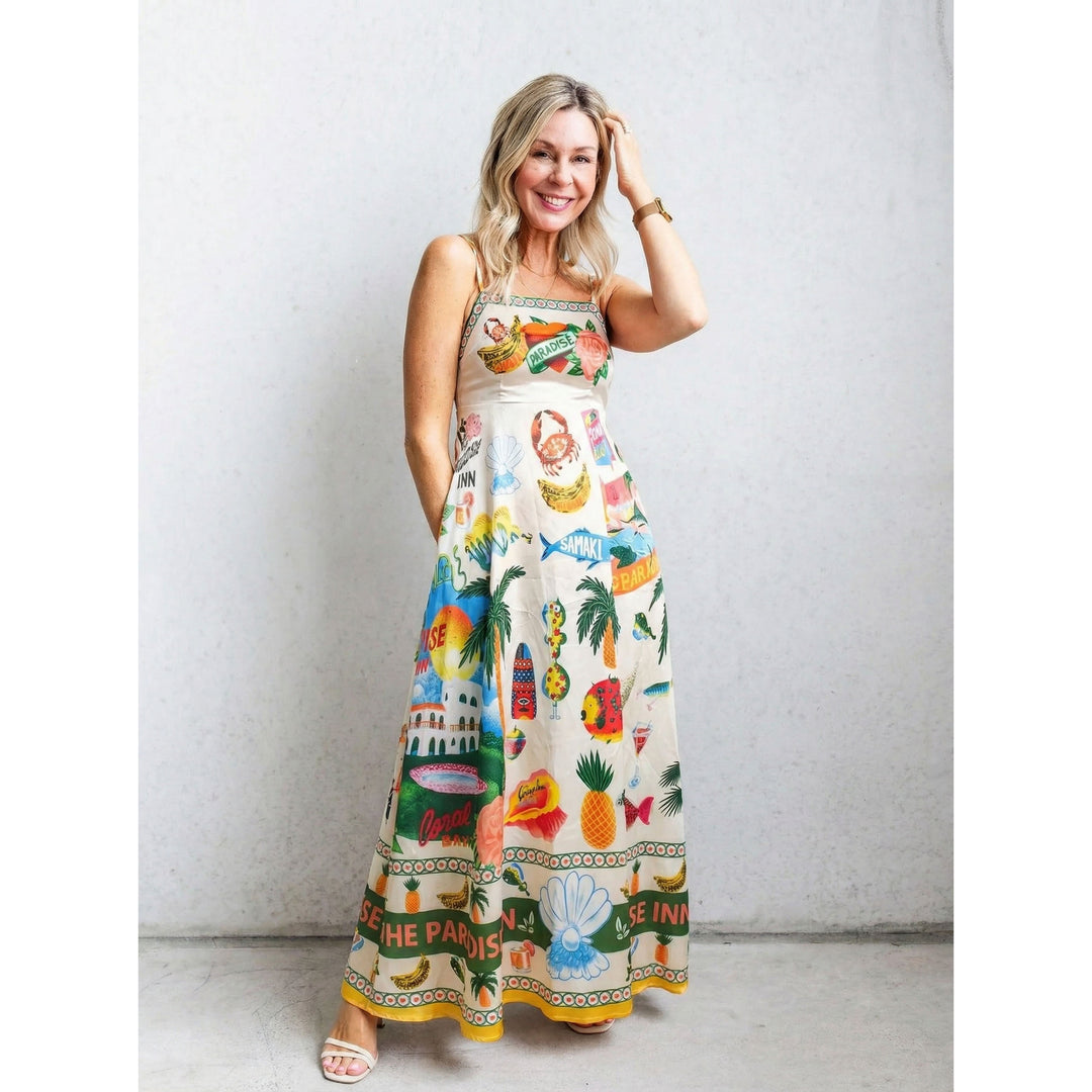 Damen Maxi-Kleid mit aufregendem Grafikdruck und verspieltem Design R&B