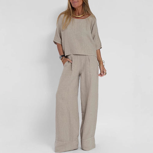 Damen luftiges Leinen-Ensemble mit weitem Schnitt und praktischen Taschen R&B