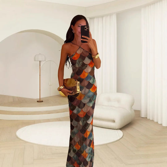 Damen Elegantes Maxikleid mit asymmetrischem Schnitt und schimmerndem Obermaterial R&B