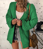 Damen lockerer Strickcardigan mit strukturierten Ärmeln und offenem Schnitt R&B