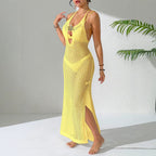 Damen eleganter unifarbener Netz-Strandüberwurf R&B