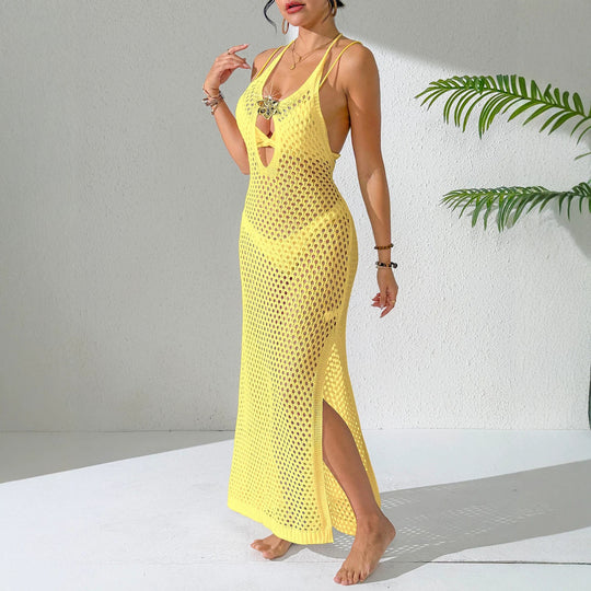Damen eleganter unifarbener Netz-Strandüberwurf R&B