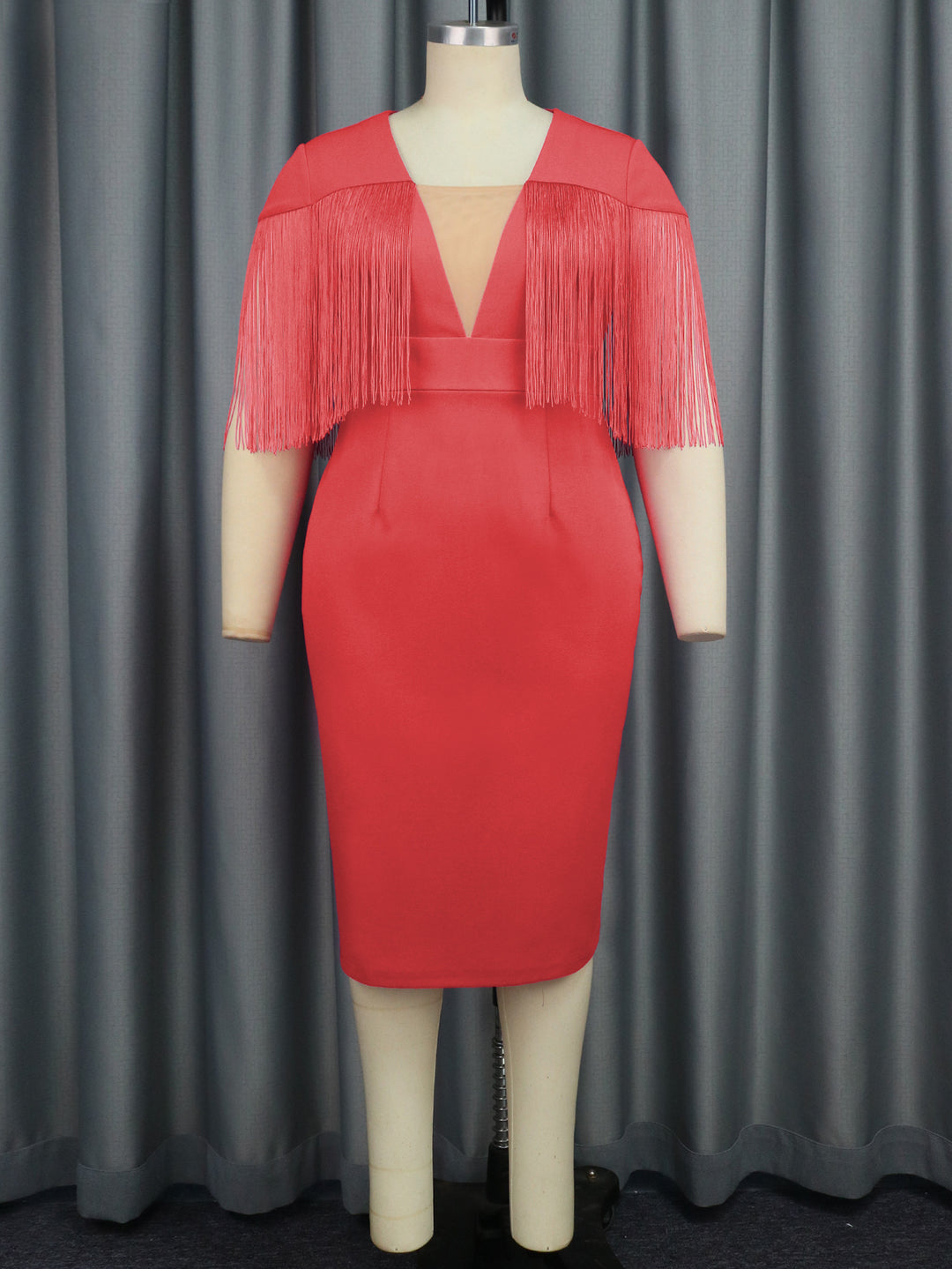 Damen Figurbetontes Kleid mit fransigen Ärmeln R&B