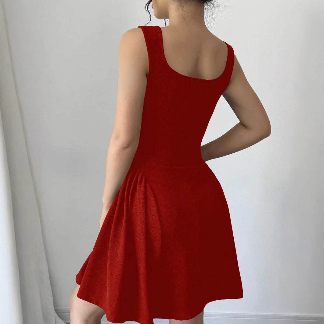 Damen A-Linien Kleid mit Quadrat-Ausschnitt und fließendem Rock R&B