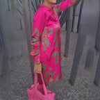 Damen nan knielanges Hemdblusenkleid mit durchgehender Knopfleiste, Kentkragen, Manschetten und lockerer A-Linien-Silhouette R&B