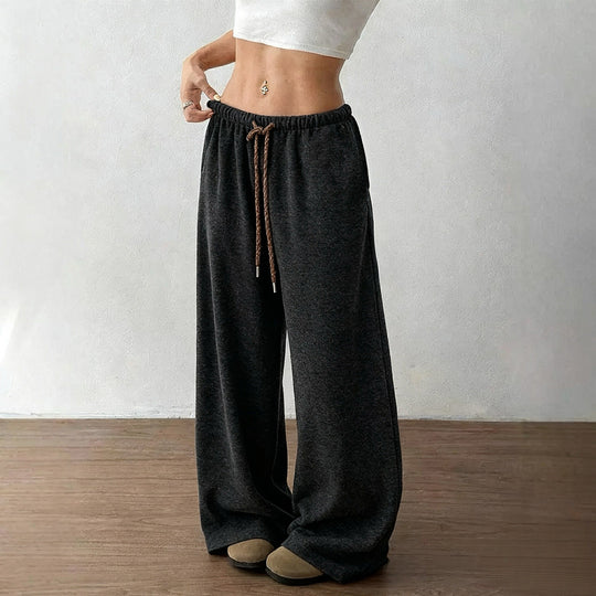 Damen lässige Palazzo-Hose mit elastischem Bund und verstellbarem Kordelzug R&B