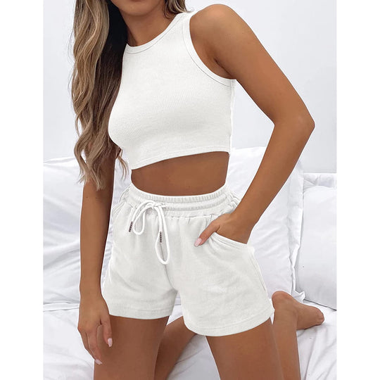 Damen Sportliches Set aus ärmellosem Oberteil und kurzen Hosen R&B