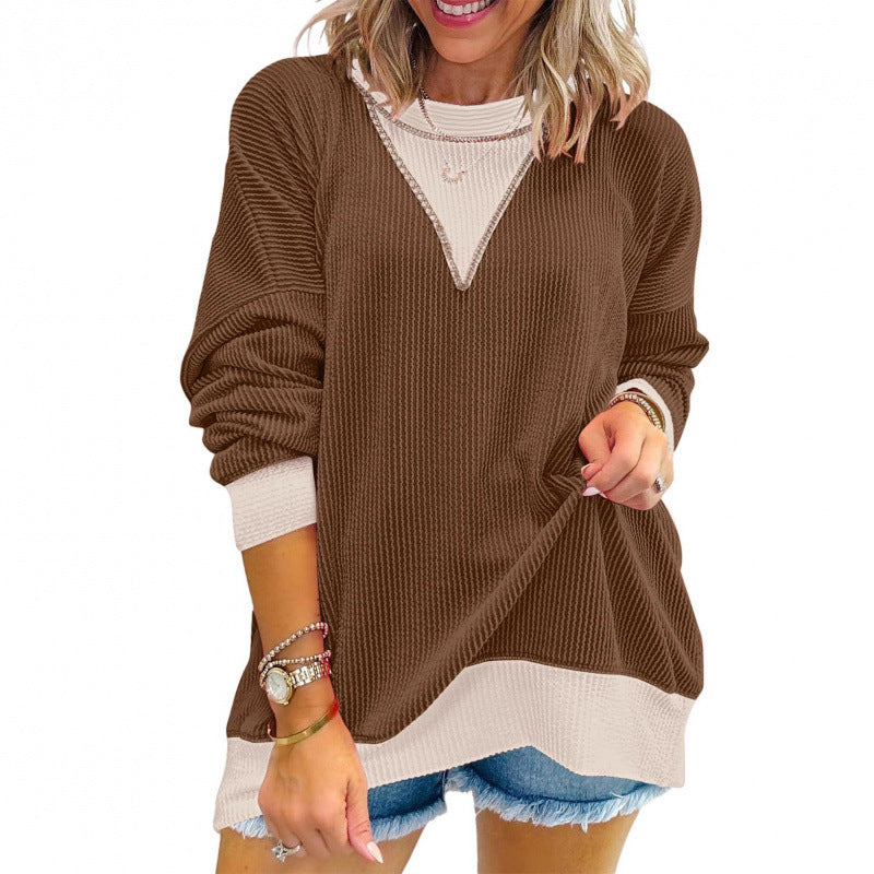 Damen lässiger Pullover aus strukturiertem Material mit V-Ausschnitt R&B