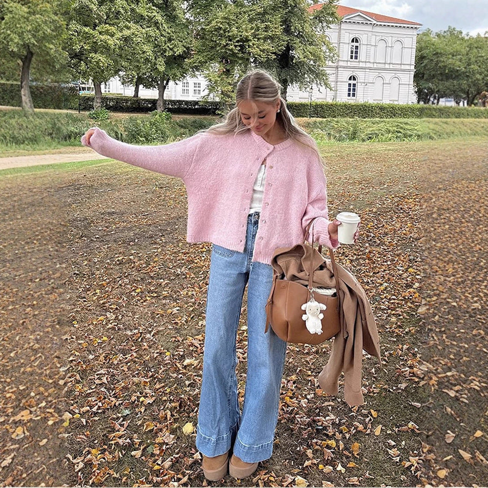 Damen lässige Strickjacke mit weitem Schnitt und Knopfdetails R&B