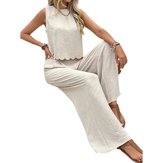 Damen entspannendes Zweiteiler-Outfit mit weitem Hosen und ärmellosem Top R&B