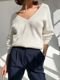 Damen Modischer Strickpullover mit tiefem V-Ausschnitt und schmeichelhaftem Schnitt R&B