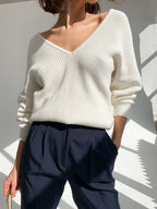 Damen Modischer Strickpullover mit tiefem V-Ausschnitt und schmeichelhaftem Schnitt R&B