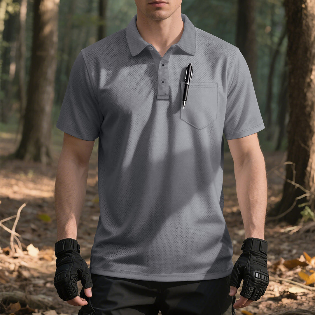 Herren nan funktionelles Kurzarm-Poloshirt mit Brusttasche, eingearbeiteter Stiftlasche und mikroperforierter Belüftung R&B