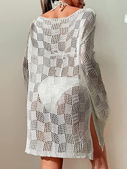 Damen gehäkeltes Crop-Top mit weitem Ärmel und lockerer Passform R&B
