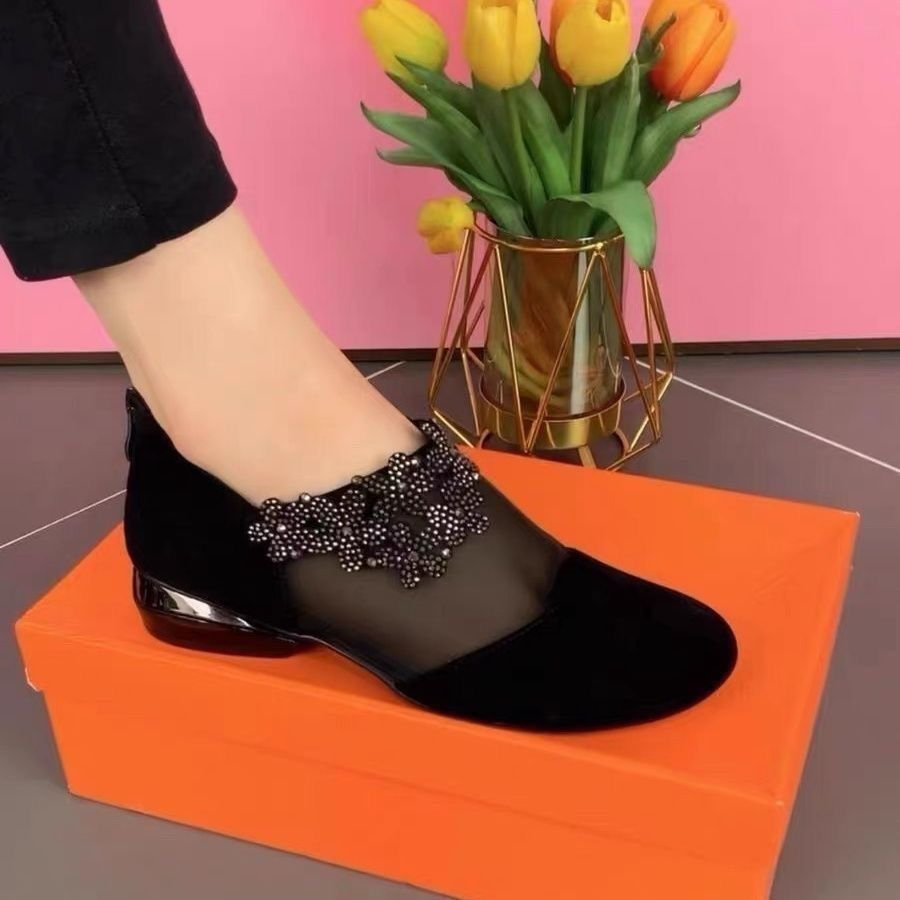 Damen Elegante und modische Ballerinas mit transparentem Design und dekorativem Blumenakzent