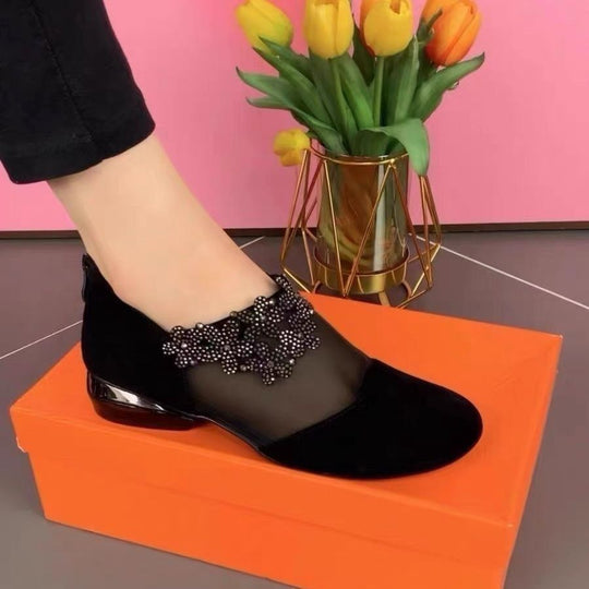 Damen Elegante und modische Ballerinas mit transparentem Design und dekorativem Blumenakzent R&B