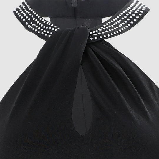 Damen Elegantes Schlauchkleid mit Strassdetails und sexy Beinschlitz R&B