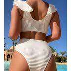 Damen hochtailliertes Bikini-Set mit Rüschendetails und goldenen Akzenten R&B