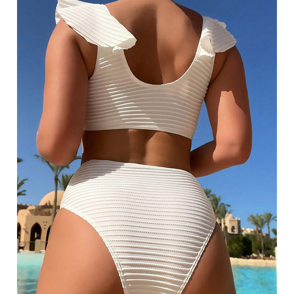 Damen hochtailliertes Bikini-Set mit Rüschendetails und goldenen Akzenten R&B