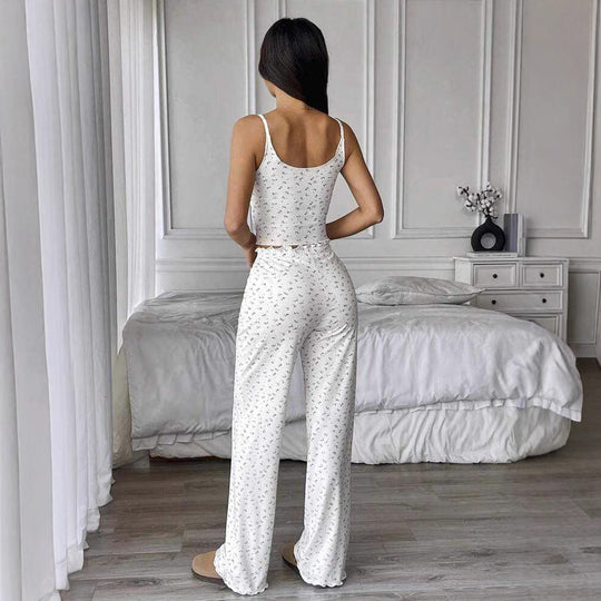 Damen Gemütliches Schlafanzug-Set mit verziertem Top und weiten Hosen R&B