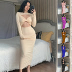 Damen Figurbetontes Cut-Out Kleid mit langen Ärmeln R&B