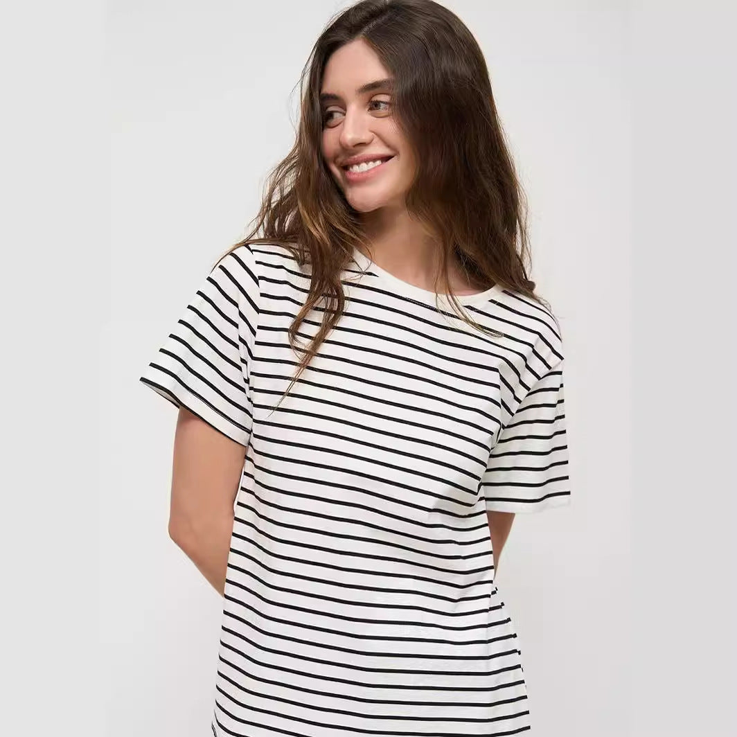 Damen lässiges gestreiftes T-Shirt aus Biobaumwolle R&B