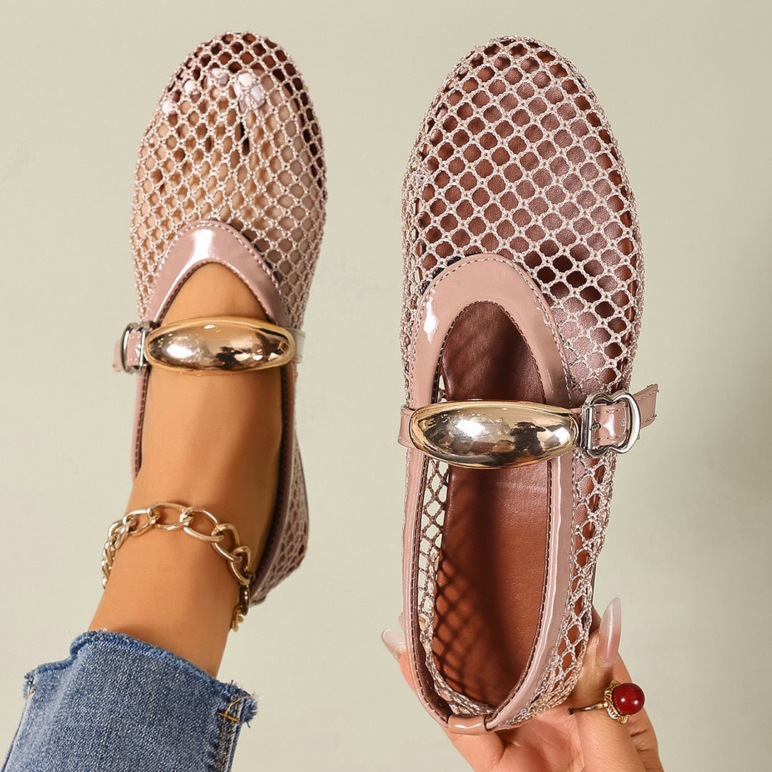 Damen Ballerinas mit modischem Netzdesign und dekorativem Riemchen R&B