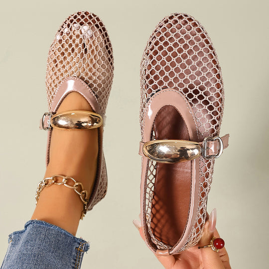 Damen Ballerinas mit modischem Netzdesign und dekorativem Riemchen R&B