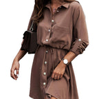 Damen Hemdkleid mit Taillenknotendetail und Brusttasche R&B