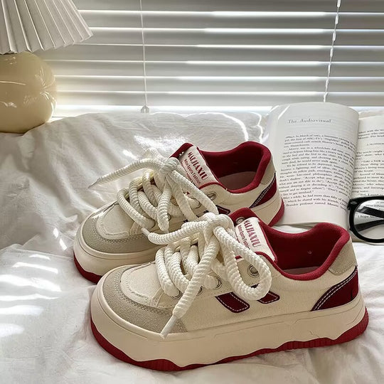 Damen modische Chunky Sneakers mit breiten Schnürsenkeln R&B