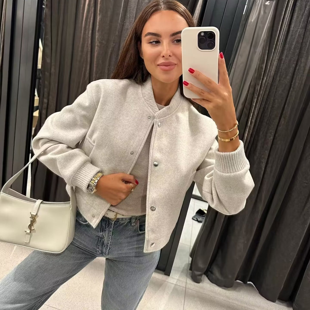 Damen trendige Bomberjacke mit lässigem Schnitt und praktischen Taschen R&B