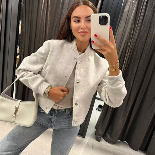 Damen trendige Bomberjacke mit lässigem Schnitt und praktischen Taschen R&B