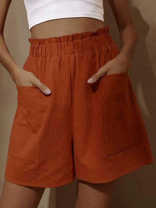 Damen lässige Leinen-Shorts mit elastischem Taillenzug und praktischen Seitentaschen R&B