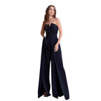 Damen Eleganter Jumpsuit mit tiefem V-Ausschnitt und schwingenden Beinnähten EB