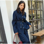 Damen modischer Jeansmantel mit tailliertem Gürtel R&B