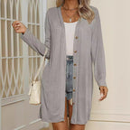 Damen lässige Langarm-Strickjacke mit Knopfdetails R&B